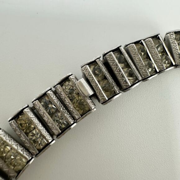 Antique Art Deco rhodium plated clear rhinestones tennis bracelet necklace - Picture 6 of 10